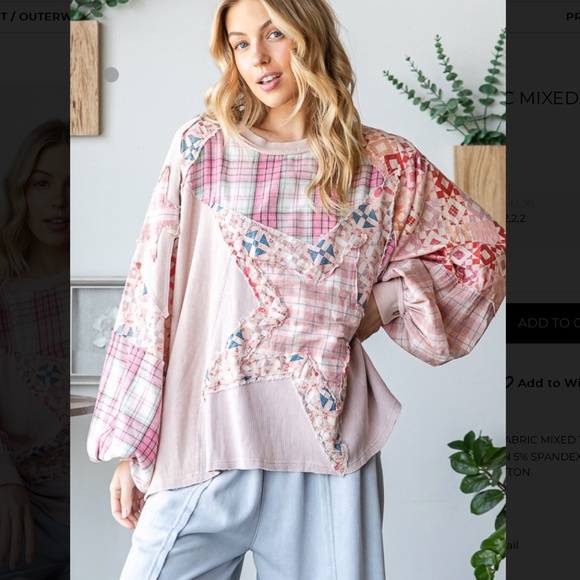 LAST ONES Oli & Hali Oversized Mixed Fabric Star Patched Top SR18 - Picture 3 of 5